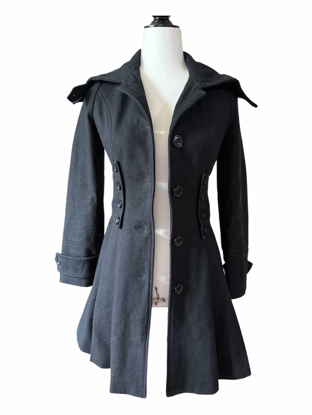 Topshop PETITE Black Corset Goth Fit-and-Flare Trench Coat 2